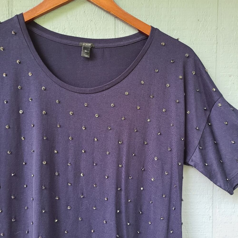 J Crew Beaded Navy Dolman Tee Medium Blue